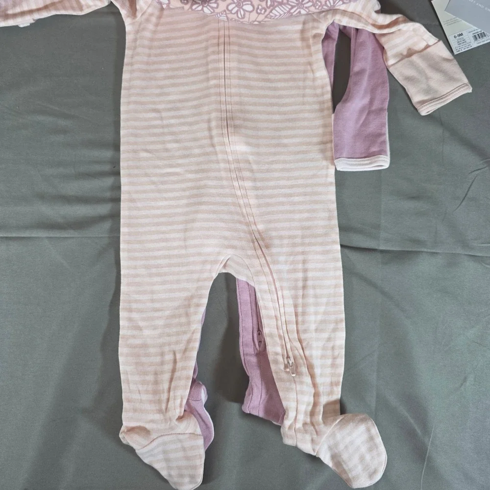 Cloud Island Baby Girls 3-Pack Cotton Sleep and Play Floral Stripe Pink 6-9M